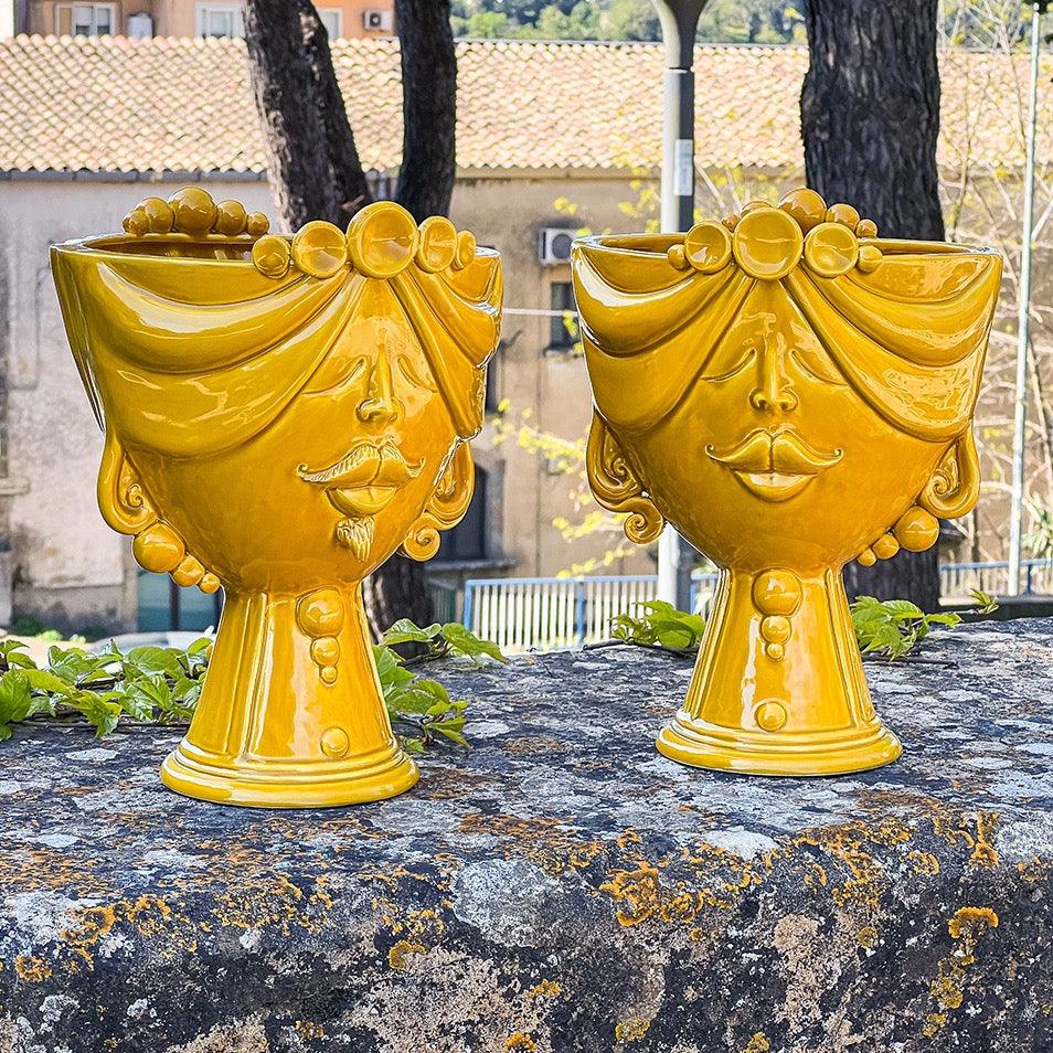 Testa Uomo Ceramica Caltagirone | Zahira Senape 30cm - Ceramiche di Caltagirone Sofia