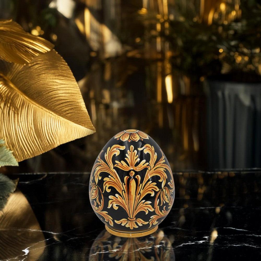 Uovo h 20 Ornato Fondo Nero in ceramica di Caltagirone - Ceramiche di Caltagirone Sofia