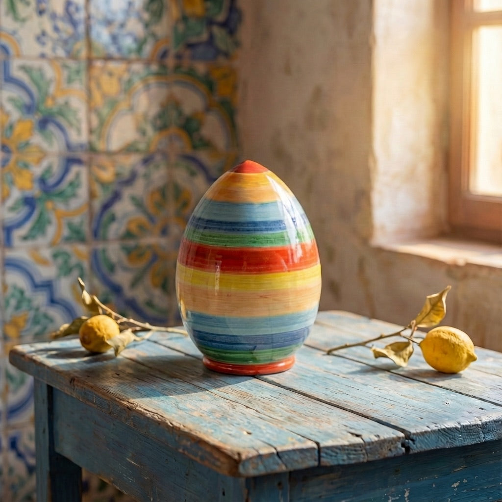 Uovo in ceramica h 15 cm White and Color - Ceramiche di Caltagirone - Ceramiche di Caltagirone Sofia