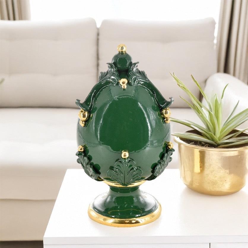 Uovo in ceramica h 25 Verde Antico con dettaglio in oro - Ceramiche di Caltagirone Sofia