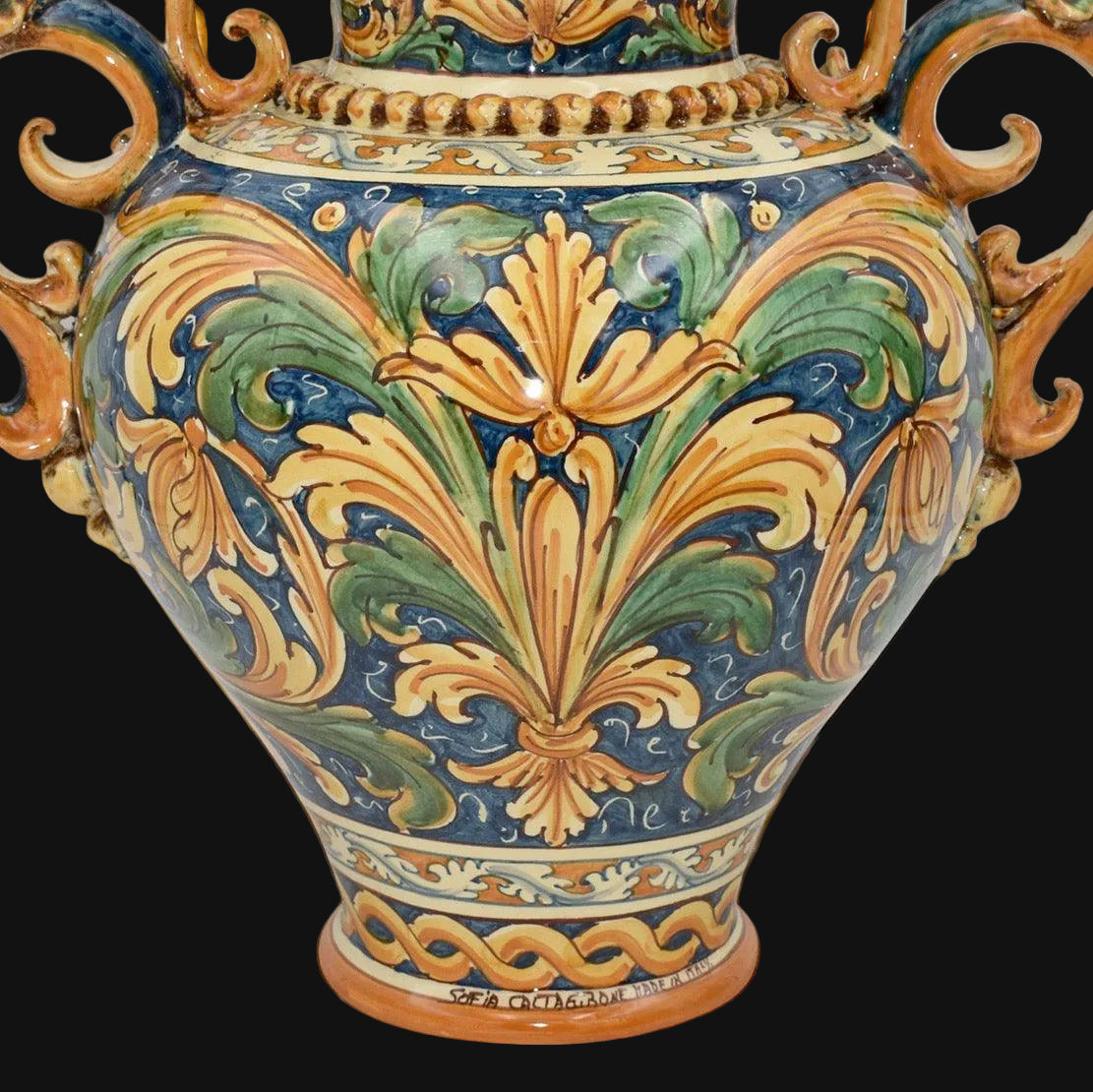 Vaso anfora decorato ornato, ceramiche caltagirone fatti a mano, Sofia Caltagirone