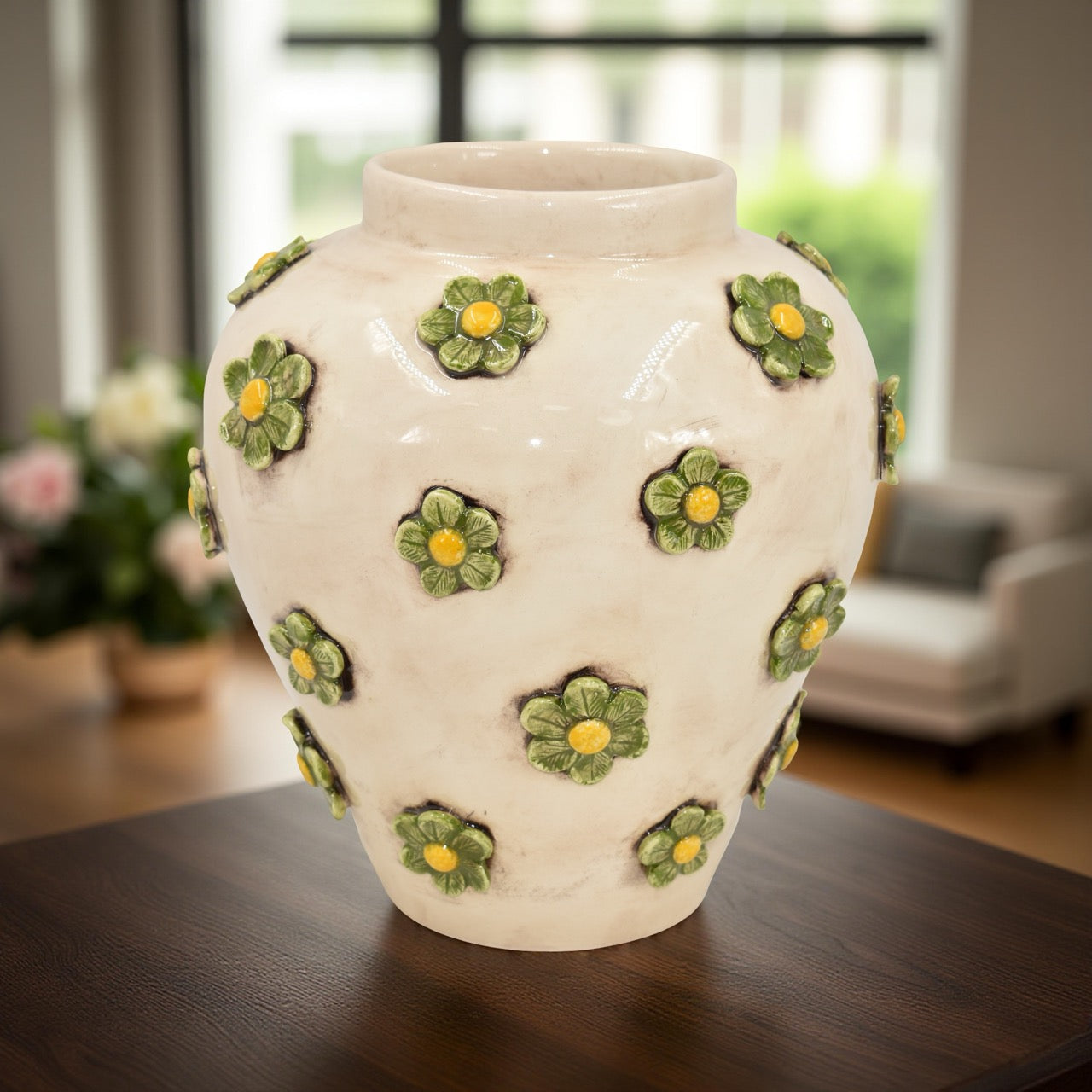 Vaso boccia con fiori h 27 madreperla colorato - Ceramiche di Caltagirone Sofia