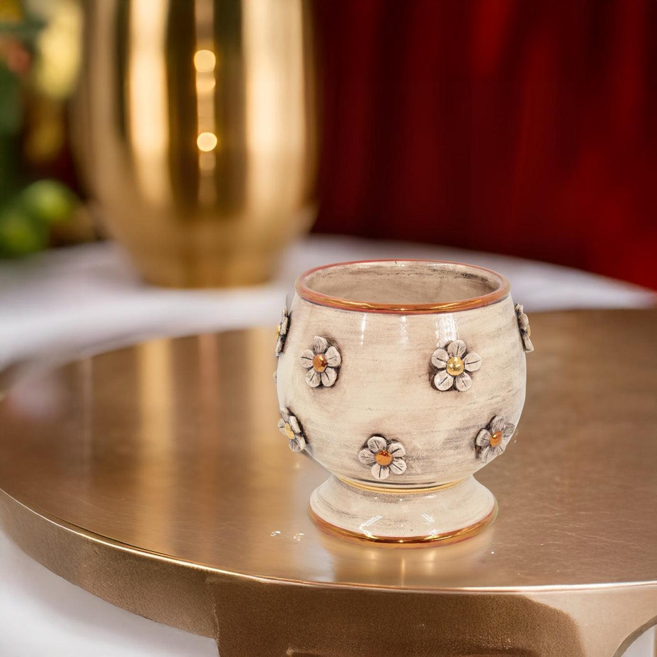 Vaso c/fiori h 20 madreperla antichizzato oro e lustri - Ceramiche di Caltagirone Sofia