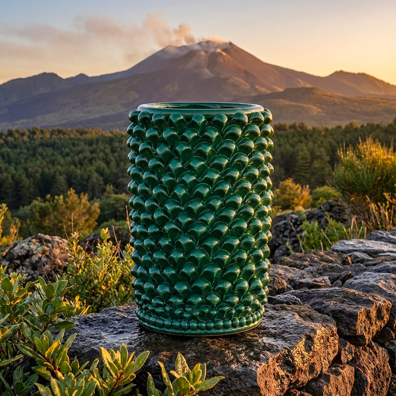 Caltagirone Ceramic Pine Cone H 25 cm / 9¾" — Antique Green