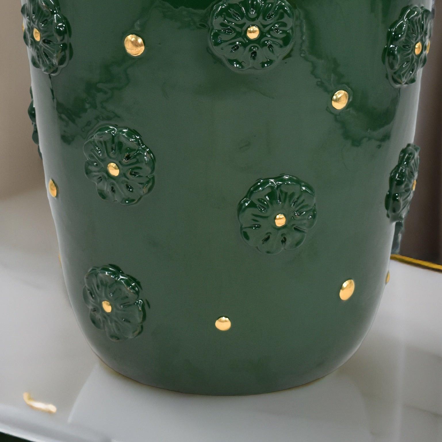 Vaso con rosone h 37 verde antico e oro - Ceramiche di Caltagirone Sofia