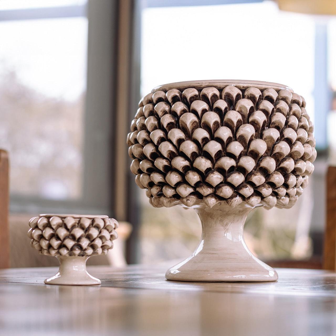 Vaso mezza pigna madreperla antichizzato in ceramica di Caltagirone - Ceramiche di Caltagirone Sofia