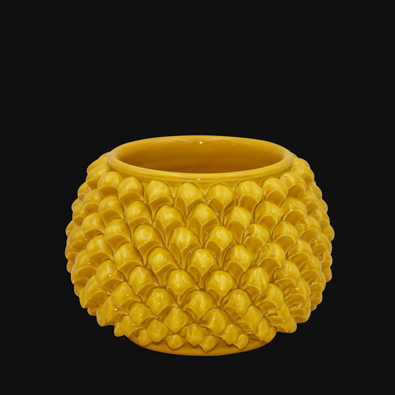 Vaso mezza pigna s/piede senape in ceramica di Caltagirone - Ceramiche di Caltagirone Sofia