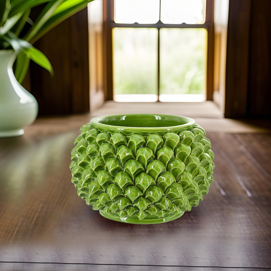 Vaso mezza pigna s/piede verde foglia in ceramica di Caltagirone - Ceramiche di Caltagirone Sofia