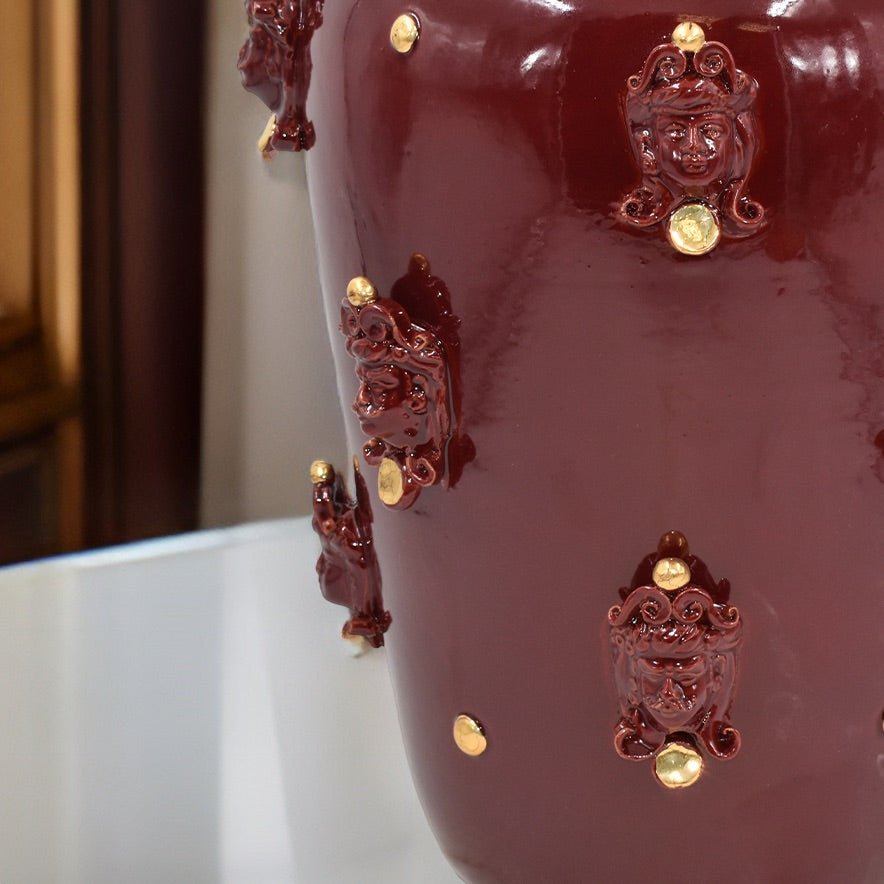 Vaso teste h 40 bordeaux/oro - Ceramiche di Caltagirone Sofia