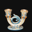 Candeliere 2 fuochi in ceramica di Caltagirone blu e arancio, ceramiche fatti a mano