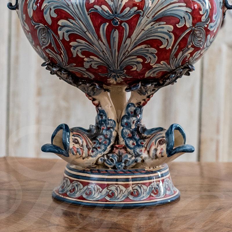 Confettiera piede marino liscia 30x35 ornato blu/bordeaux - Ceramiche artistiche Sofia di Caltagirone - Ceramiche di Caltagirone Sofia