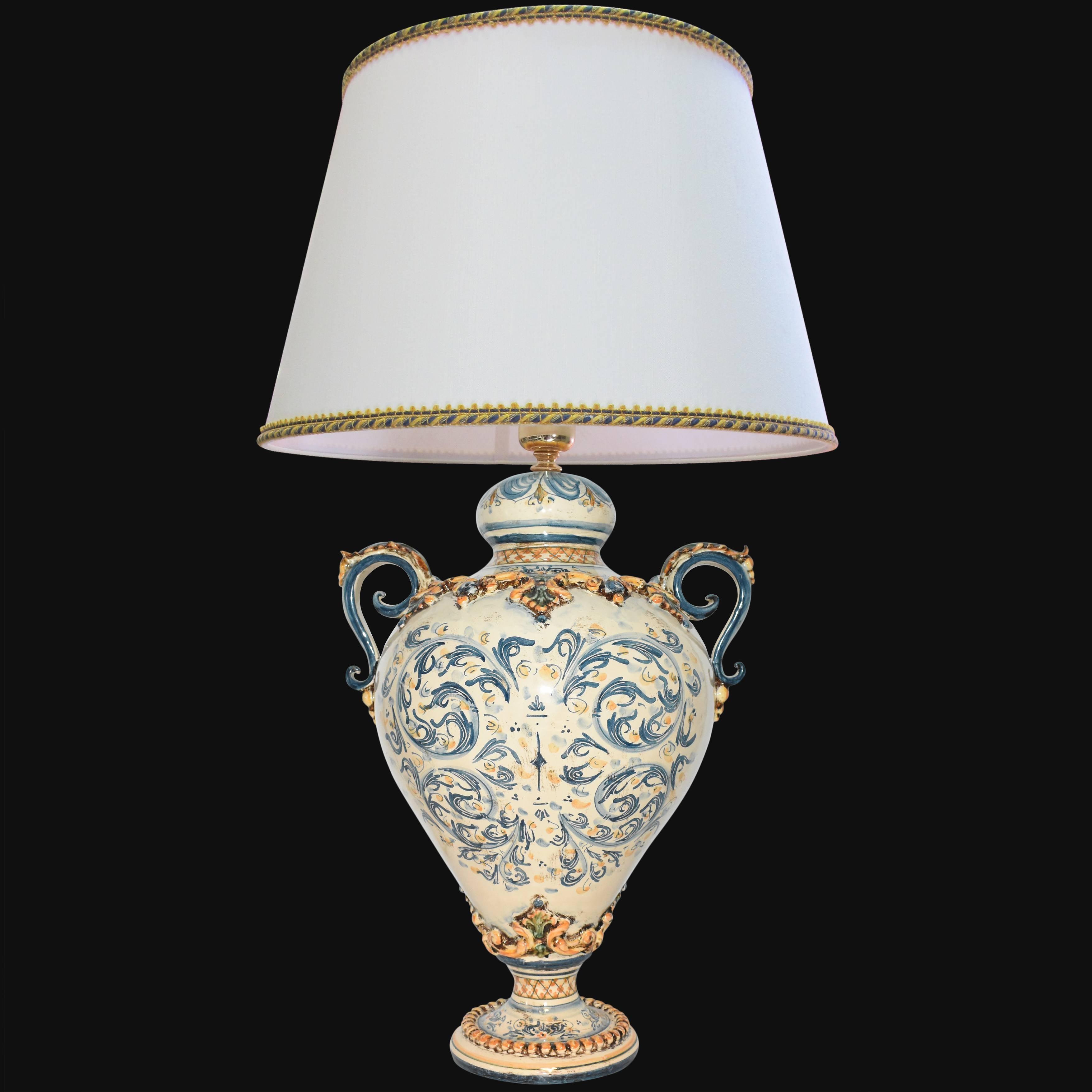Lume anelli c/ghirigori h 70 in blu e arancio - Ceramiche artistiche Sofia - Ceramiche di Caltagirone Sofia