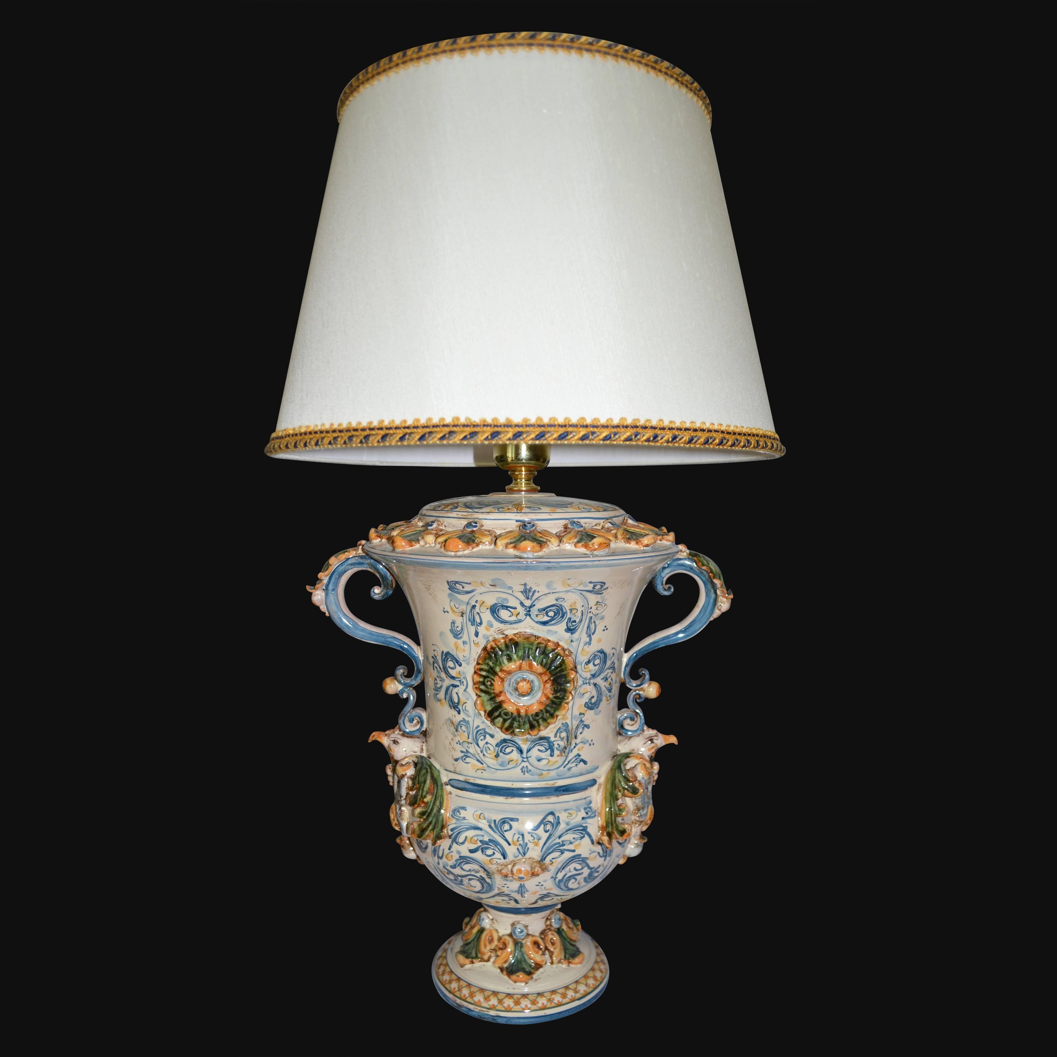 Lume aquila ornamentale h 63 in blu e arancio - Ceramiche artistice Sofia - Ceramiche di Caltagirone Sofia