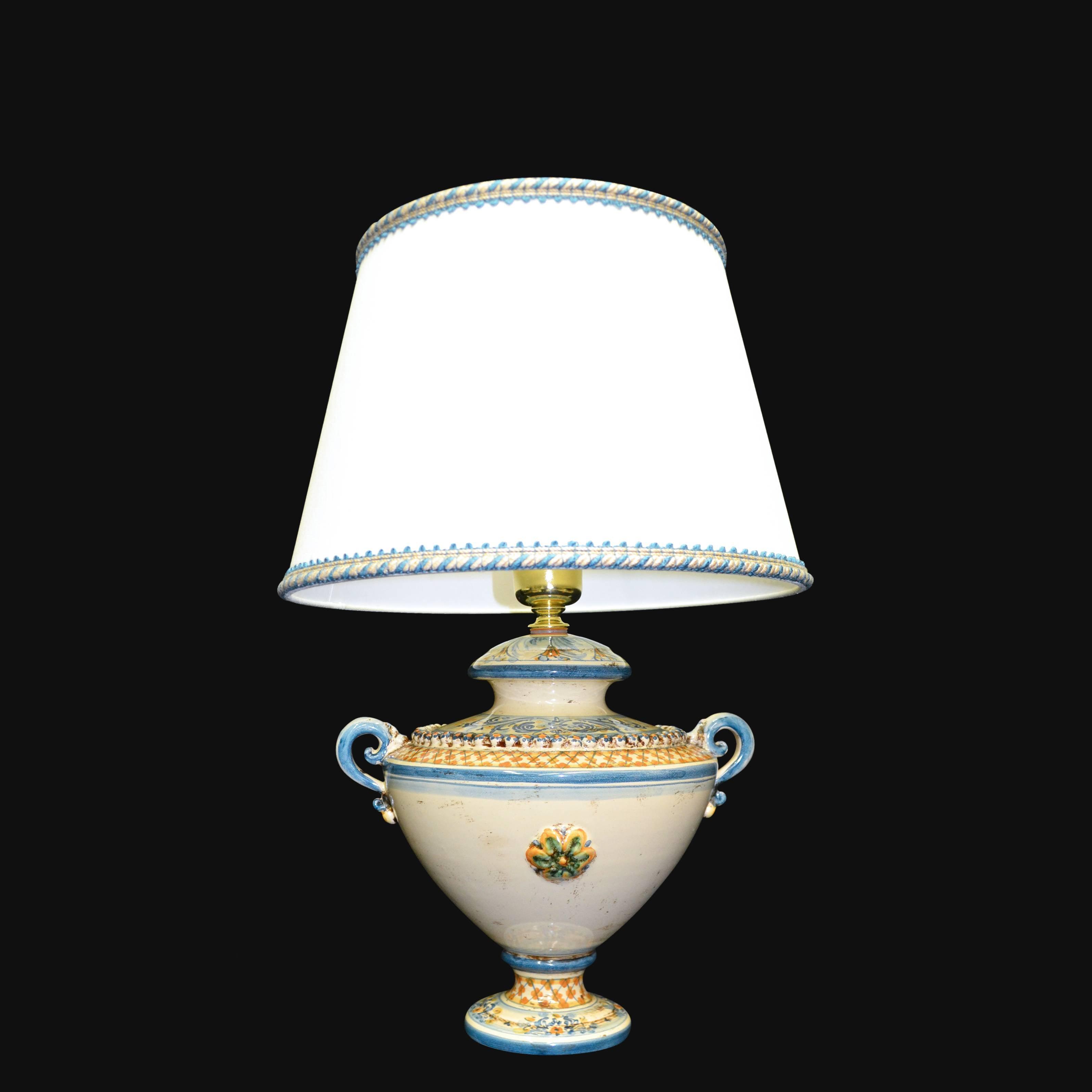 Lume Ornamentale cratere h 40 in blu e arancio - Ceramiche di Caltagirone Sofia - Ceramiche di Caltagirone Sofia