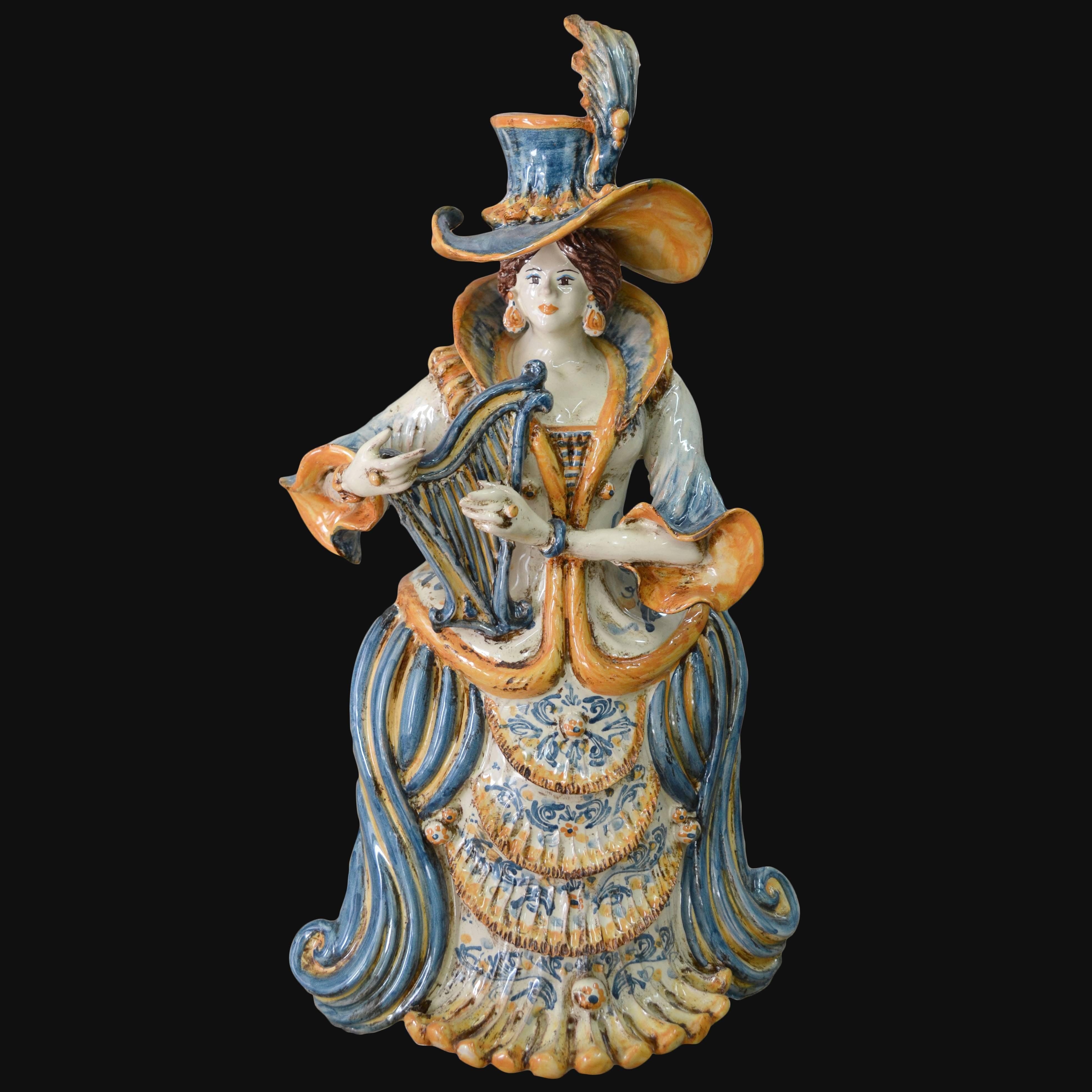 Lumiera grande femmina h 40 in blu arancio - Modellate a mano - Ceramiche di Caltagirone Sofia