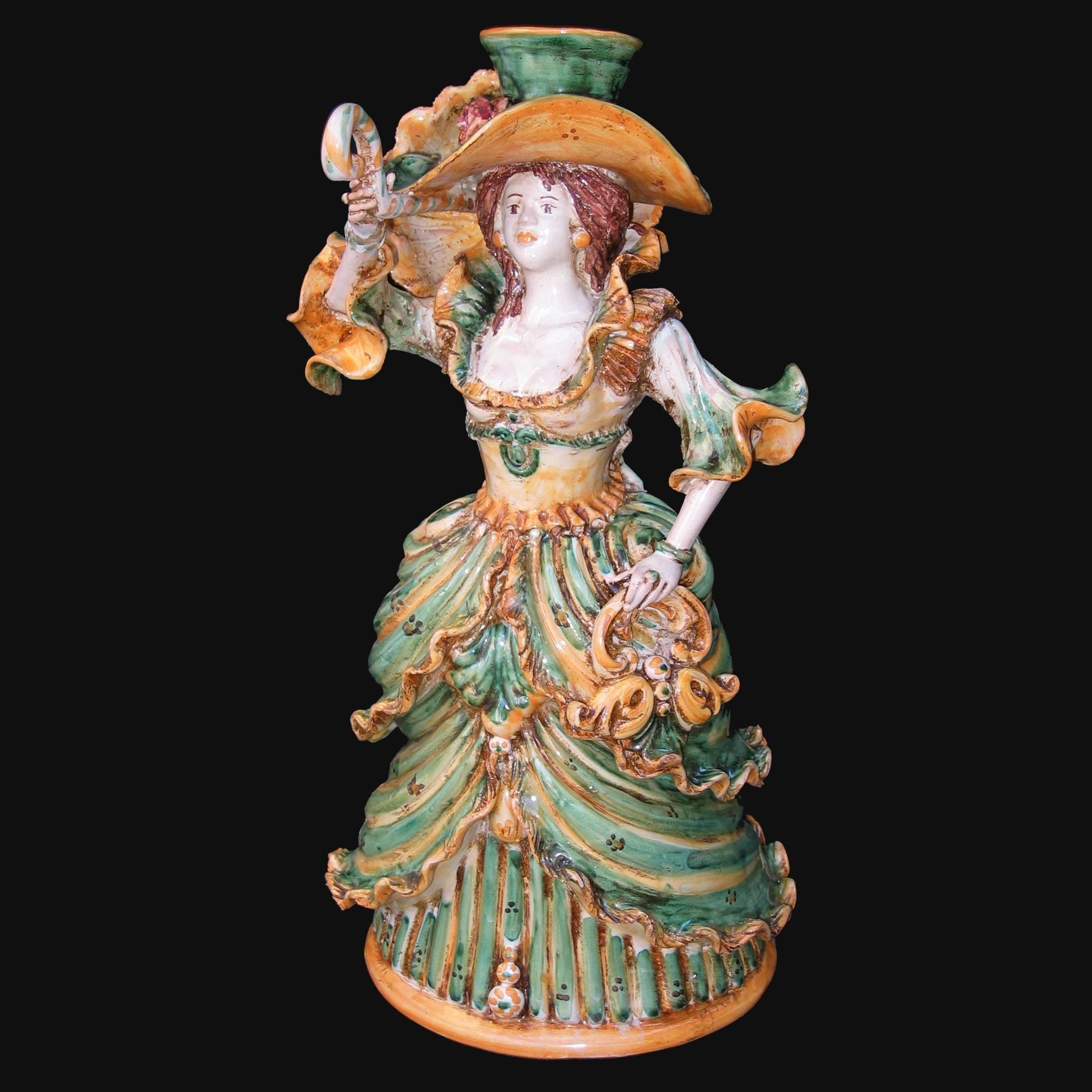 Lumiera media femmina h 34 verde/arancio - Modellato a Mano - Ceramiche di Caltagirone Sofia