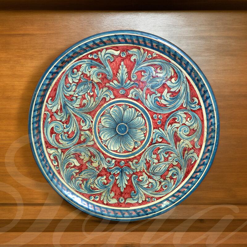Piatto ornamentale Ø 35/40/45 ornato blu/bordeaux in ceramica artigianale di Caltagirone. - Ceramiche di Caltagirone Sofia
