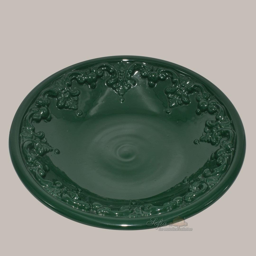 Piatto svuota tasche diam. 30 cm verde antico in ceramica artistica di Caltagirone - Ceramiche di Caltagirone Sofia