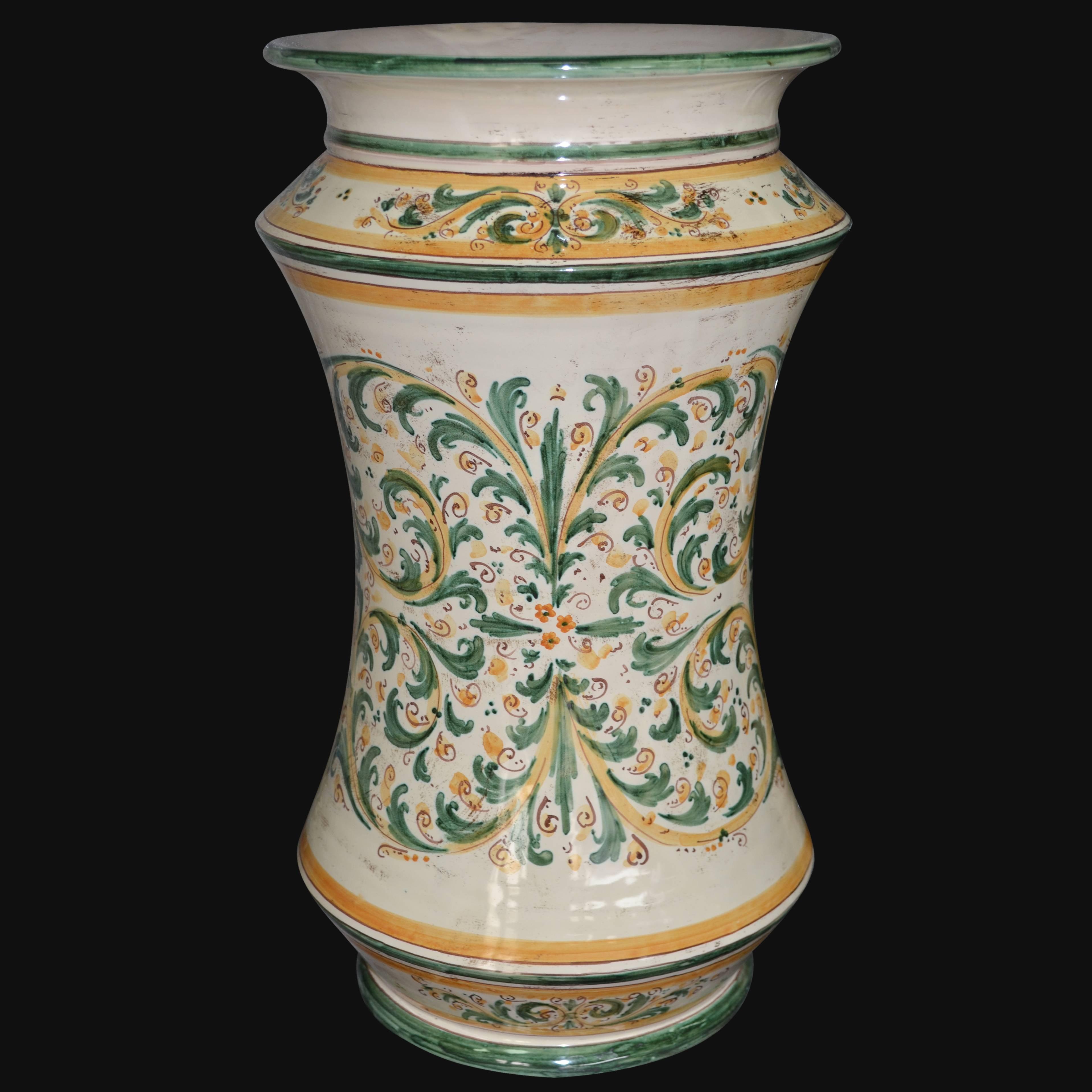 Portaombrelli ad albarello h 50 serie d'arte in verde e arancio - Ceramiche di Caltagirone Sofia