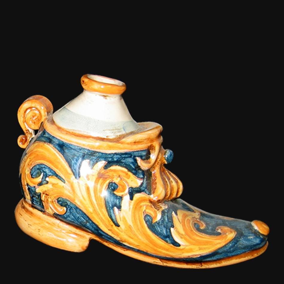 Scarpa scaldamano m 15x10 ornato fondo blu - Ceramiche di Caltagirone Sofia