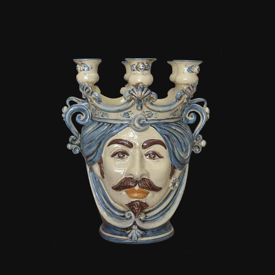 Testa a candeliere h 25 mono blu maschio bianco - Ceramiche di Caltagirone Sofia