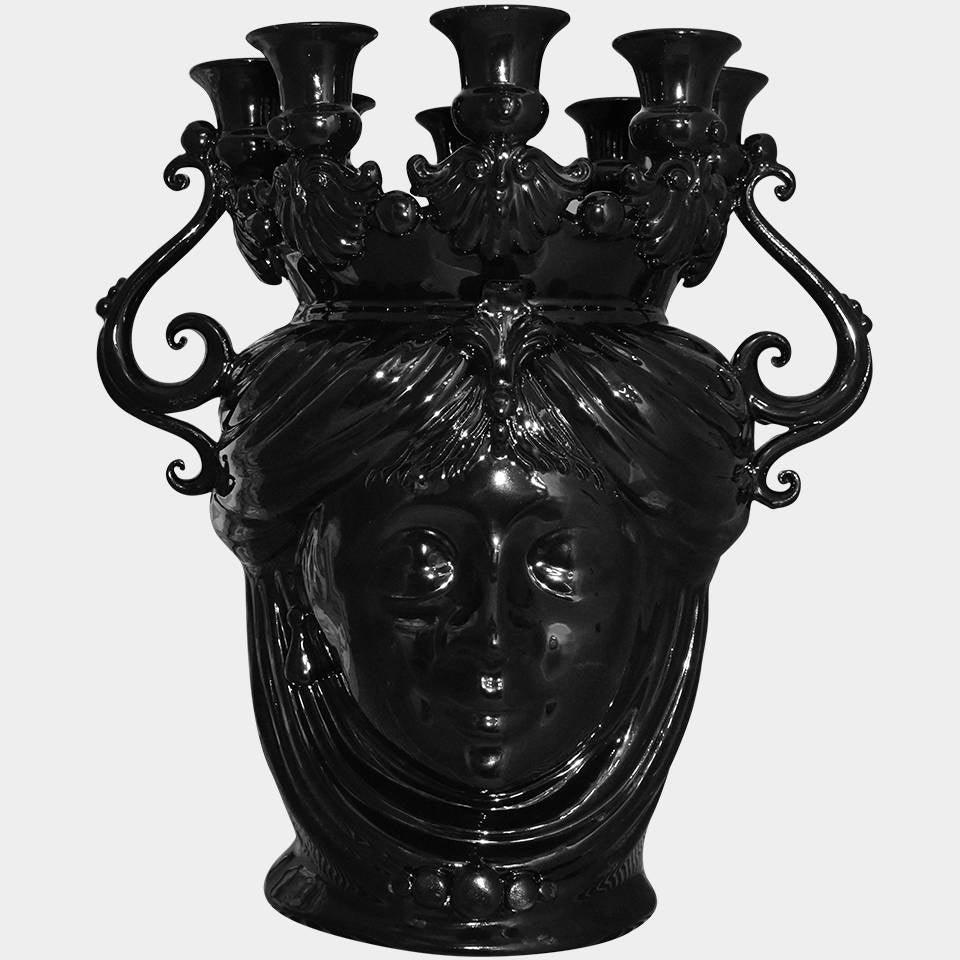 Testa a candeliere h 40 black line femmina s/espressione - Ceramiche di Caltagirone Sofia