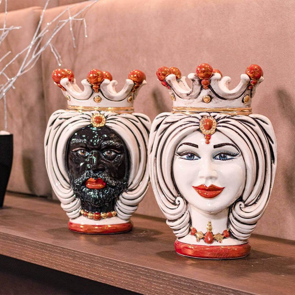 Testa di Moro h 25 turbante madreperla con oro e lustri maschio moro - Ceramiche di Caltagirone Sofia