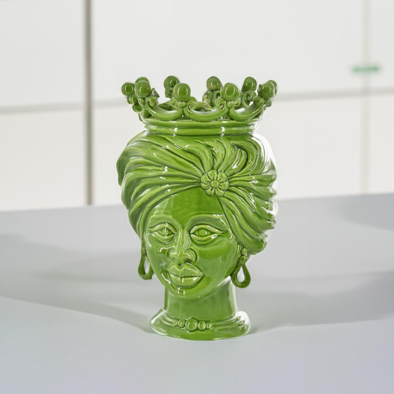 Testa di moro media: Testa tuareg h 20 verde foglia femmina - Ceramiche di Caltagirone Sofia