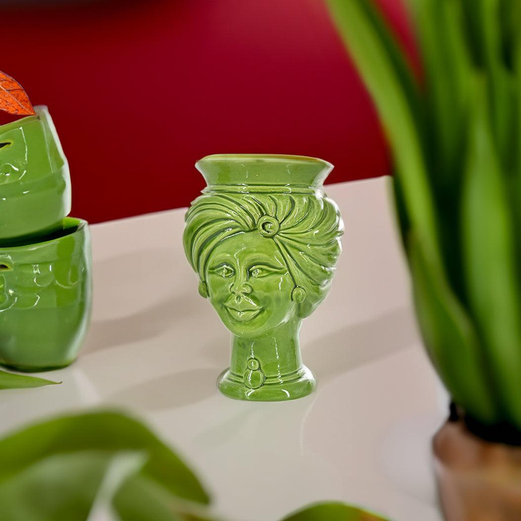 Testa h 16 tuareg Verde Foglia donna - Ceramiche di Caltagirone Sofia