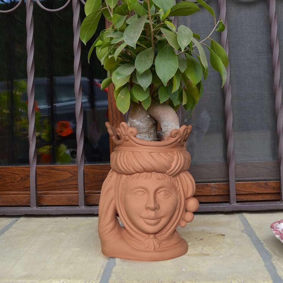 Testa h 20 grezza modellata in terracotta femmina - Ceramiche di Caltagirone Sofia