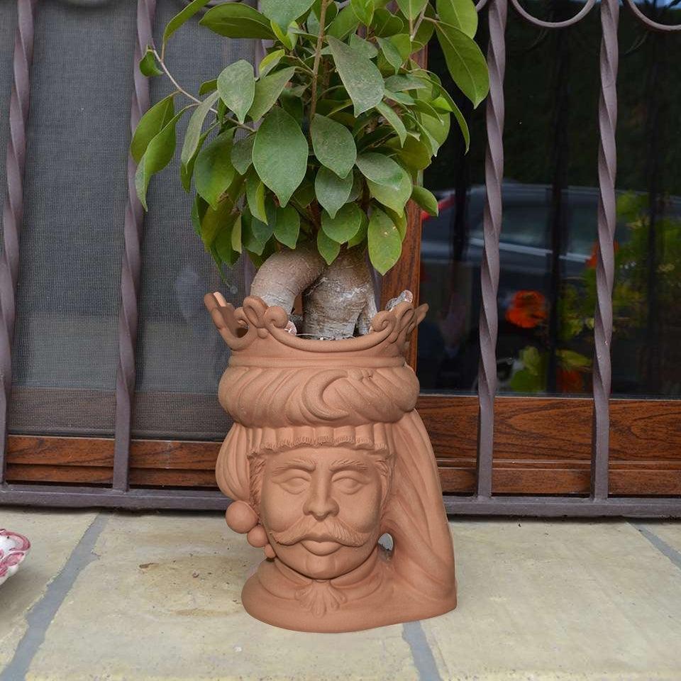 Testa h 20 grezza modellata in terracotta maschio - Ceramiche di Caltagirone Sofia