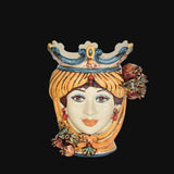 Ceramiche di Caltagirone fatti a mano, testa femminile con corona e decori colorati