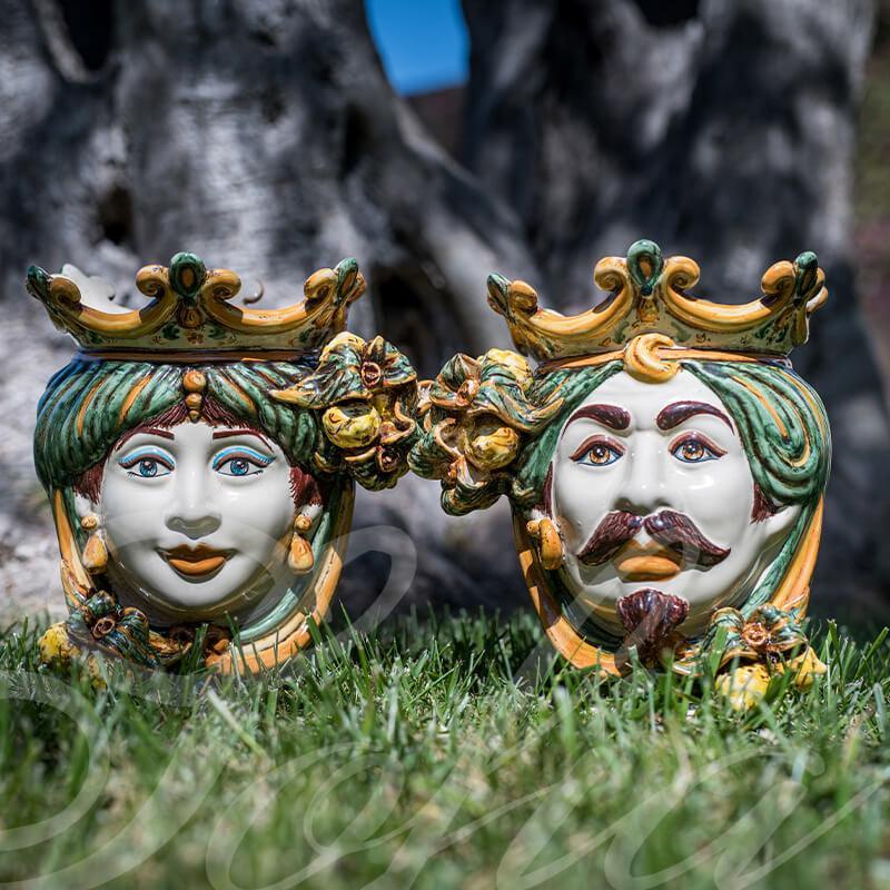 Testa h 25 limoni verde/arancio femmina - Ceramiche di Caltagirone Sofia