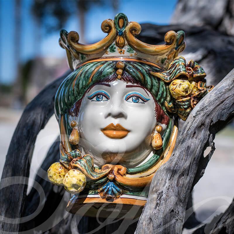 Testa h 25 limoni verde/arancio femmina - Ceramiche di Caltagirone Sofia