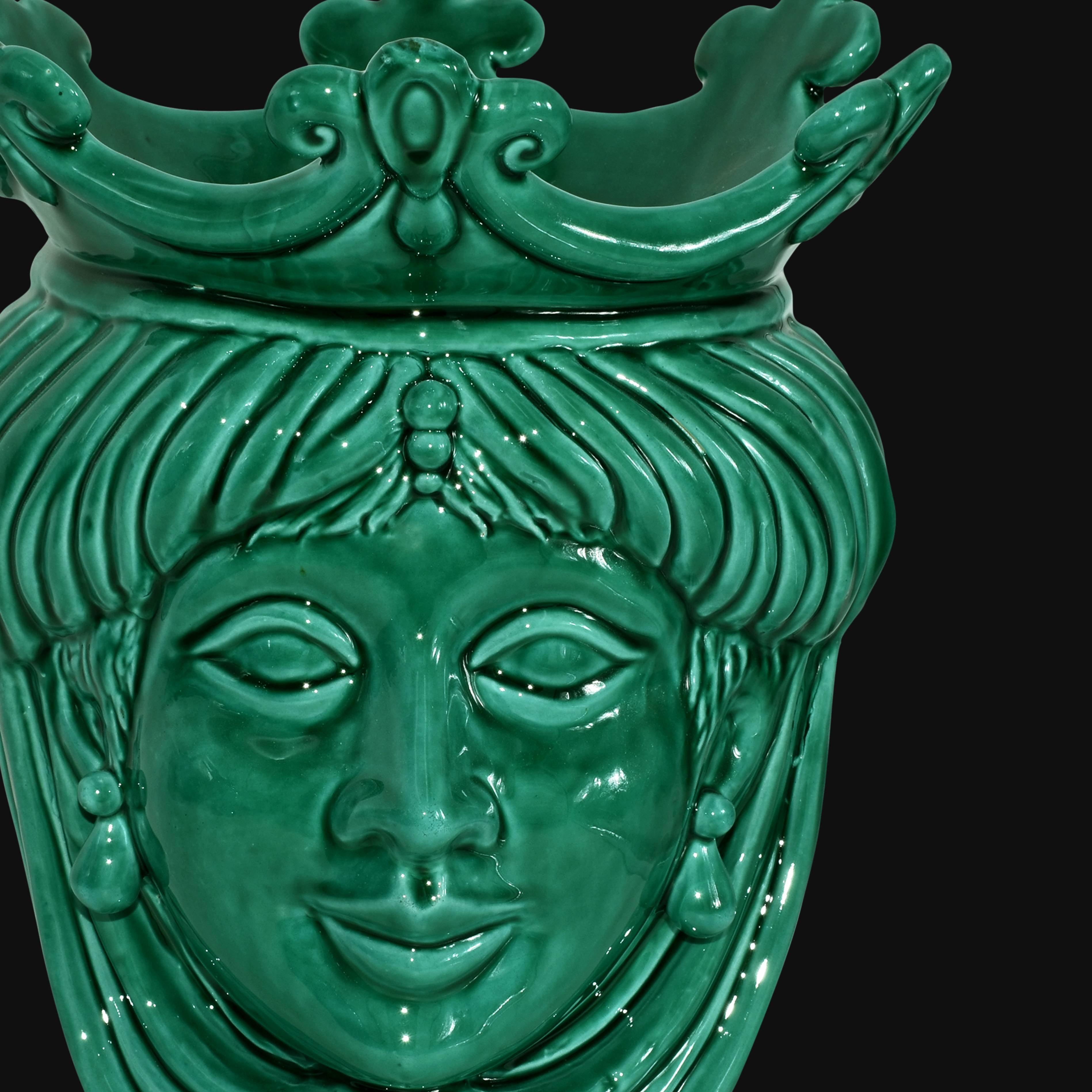 Testa h 25 liscia Verde Smeraldo femmina - Ceramiche di Caltagirone Sofia