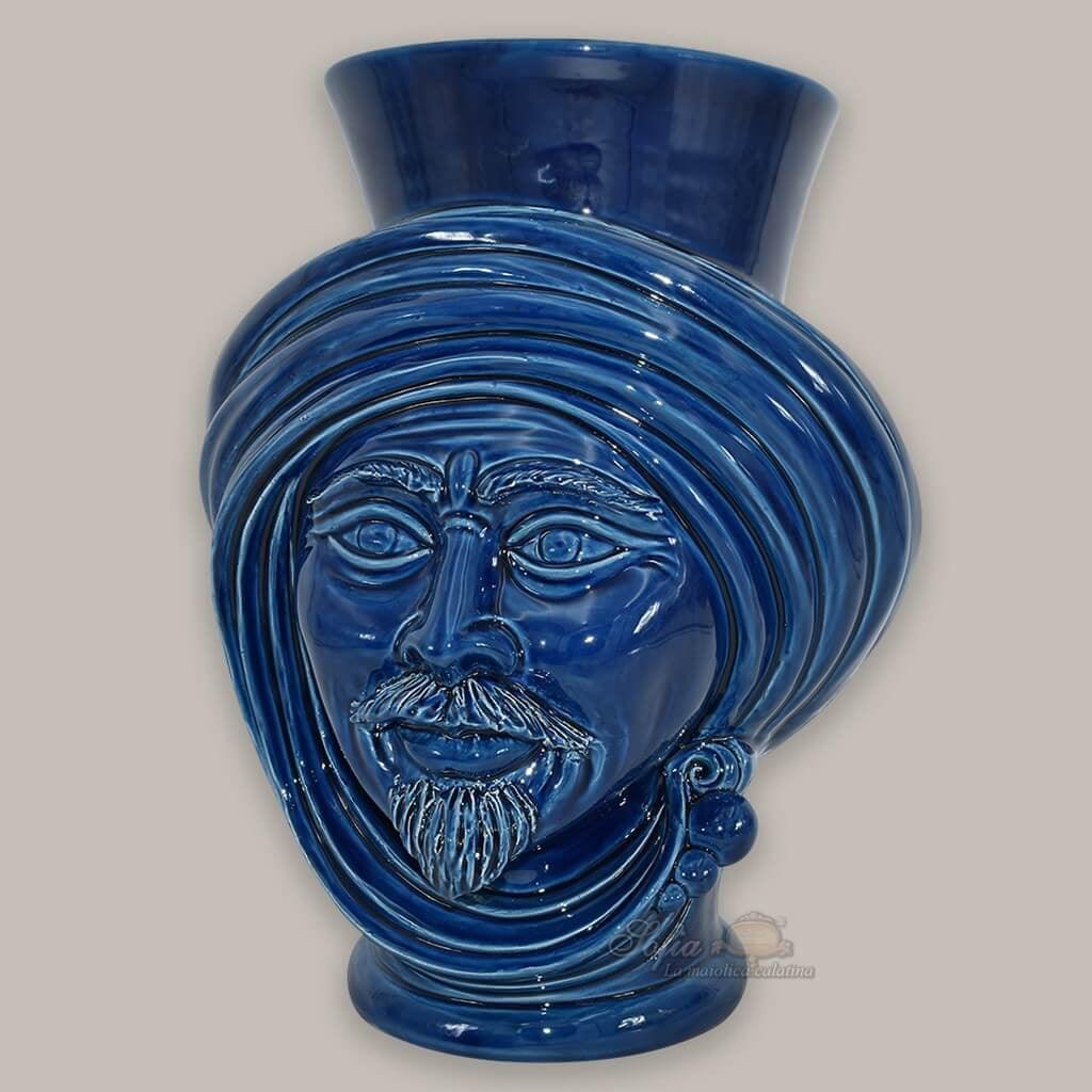 Testa h 30 Blu Intenso uomo corona liscia - Teste di moro moderne Sofia Ceramiche - Ceramiche di Caltagirone Sofia