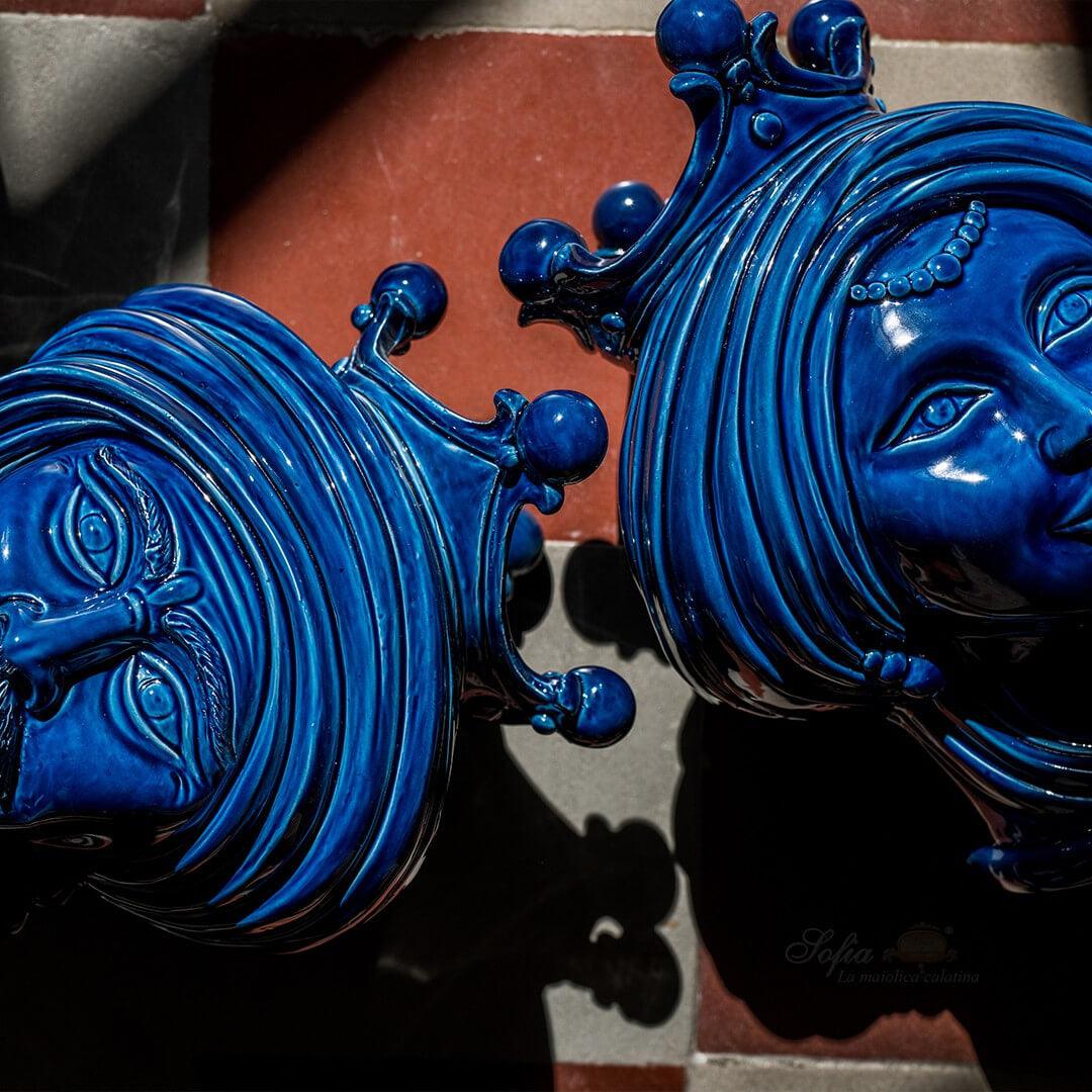 Testa h 30 Blu Intenso Uomo - Teste di moro moderne Sofia Ceramiche - Ceramiche di Caltagirone Sofia