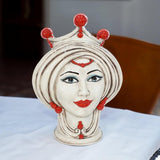 Testa di Moro, Donna, Madreperla, decori rossi e occhi blu. Ceramica siciliana di Caltagirone, Sofia