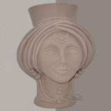 Testa di Moro, Donna, Tortora Opaco, gioielli e turbante. Ceramica siciliana di Caltagirone, Sofia