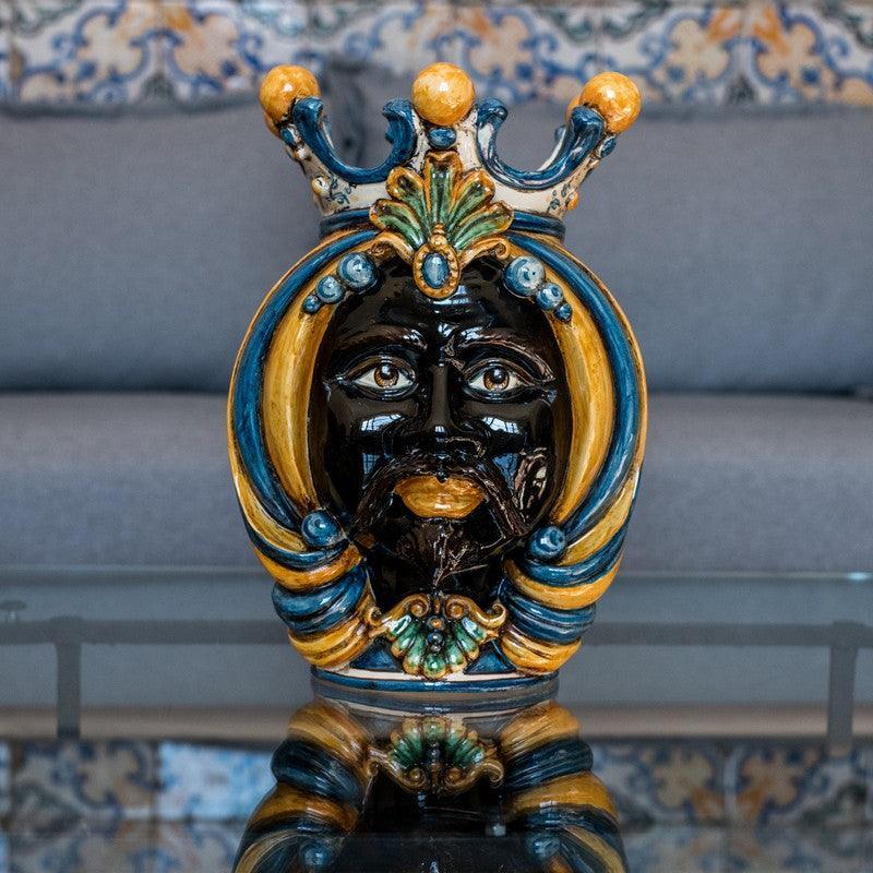 Testa h 38 in blu arancio maschio moro - Ceramiche Di Caltagirone Sofia - Ceramiche di Caltagirone Sofia