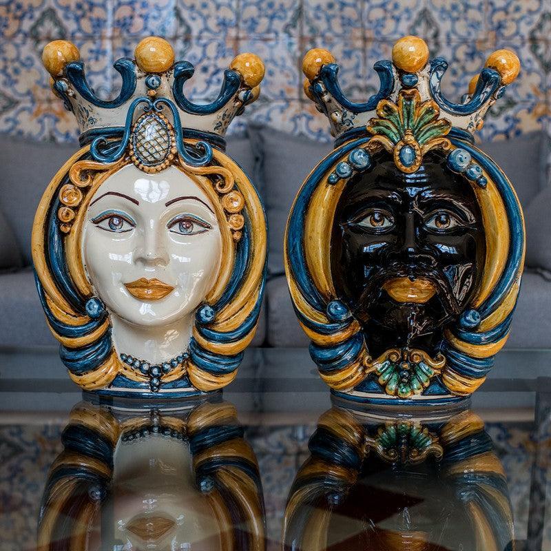 Testa h 38 in blu arancio maschio moro - Ceramiche Di Caltagirone Sofia - Ceramiche di Caltagirone Sofia