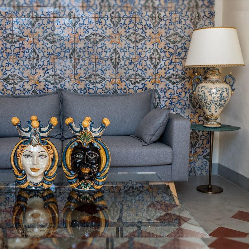 Testa h 38 in blu e arancio femmina - Ceramiche Di Caltagirone Sofia - Ceramiche di Caltagirone Sofia
