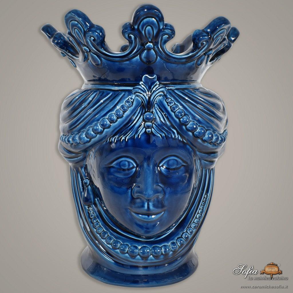 Testa h 40 con perline Blu Intenso femmina - Ceramiche di Caltagirone Sofia