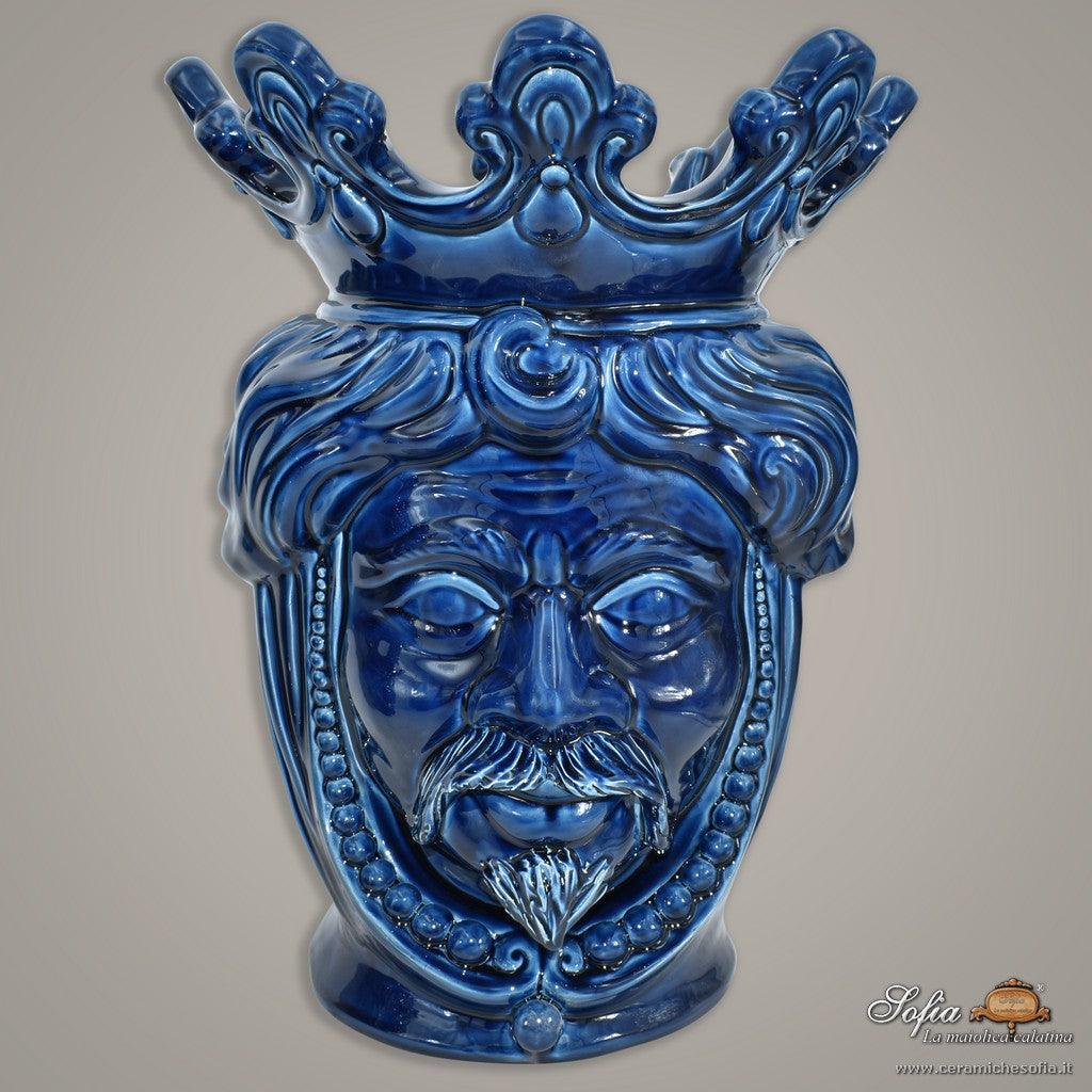 Testa h 40 con perline Blu Intenso maschio - Ceramiche di Caltagirone Sofia