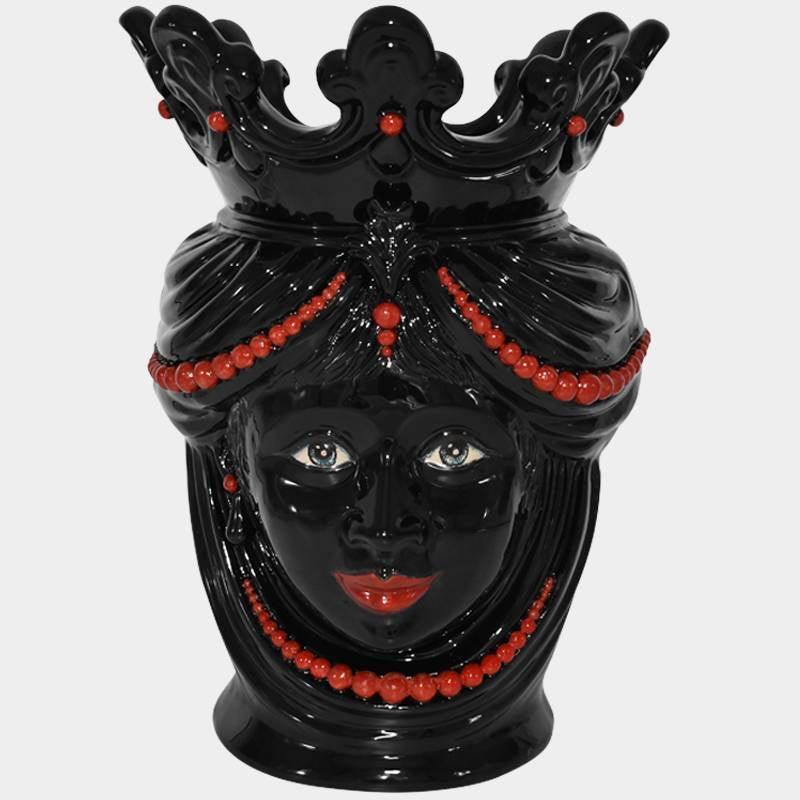 Testa h 40 c/perline rosse black Line femmina - Ceramiche di Caltagirone Sofia