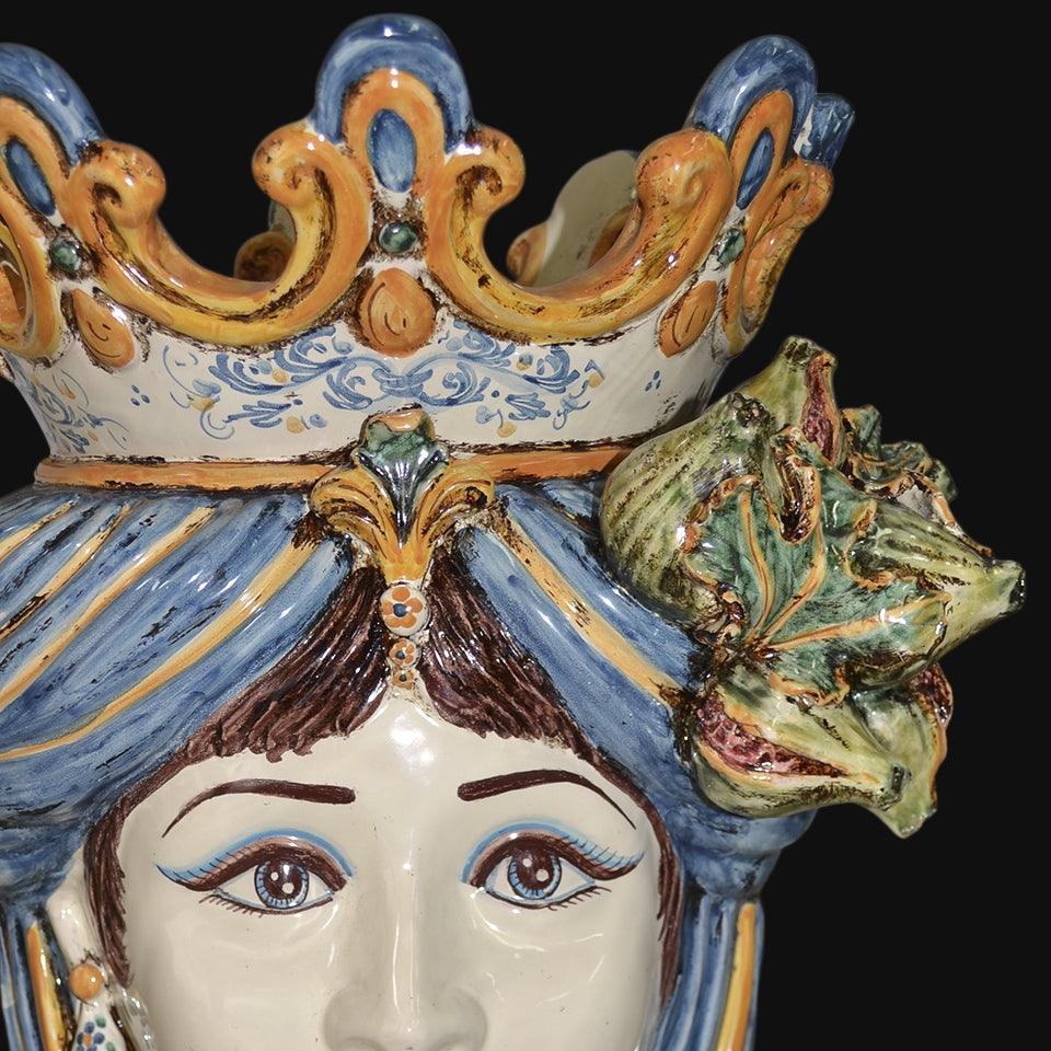 Testa h 40 fichi blu e arancio donna - Ceramiche di Caltagirone Sofia