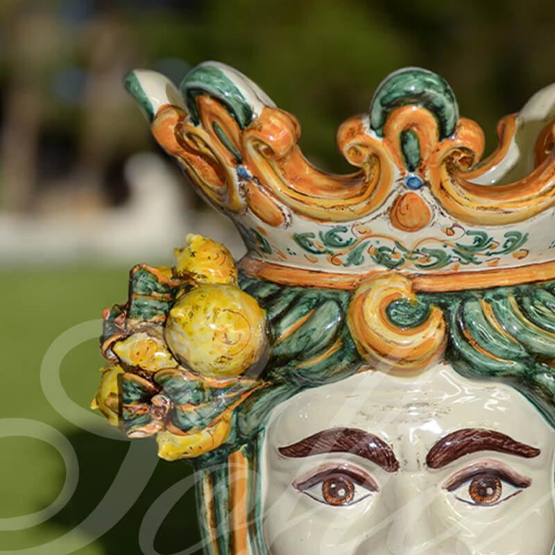 Testa h 40 limoni verde/arancio maschio bianco - Ceramiche di Caltagirone Sofia