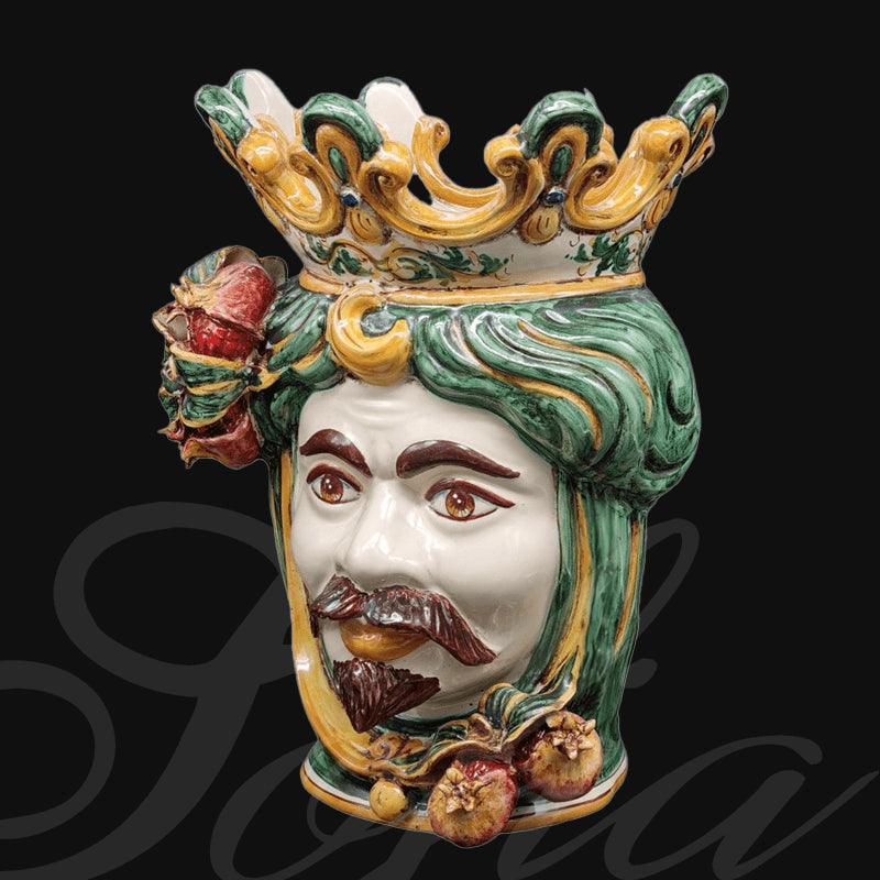 Testa h 40 melograno verde/arancio maschio bianco - Ceramiche di Caltagirone Sofia