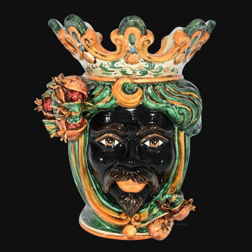 Testa h 40 melograno verde/arancio maschio moro - Ceramiche di Caltagirone Sofia