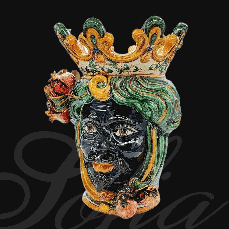 Testa h 40 melograno verde/arancio maschio moro - Ceramiche di Caltagirone Sofia